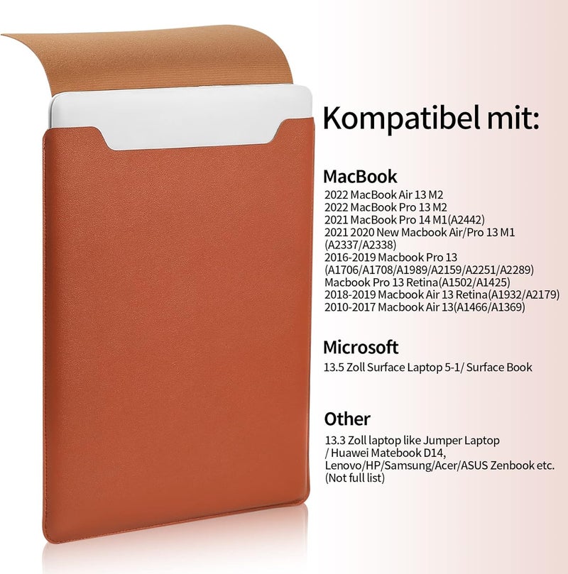 HexinYigjly Compatible with Apple 14 inch/13.3 inch Laptop Sleeve, Padded Case, Thin Portable, Versatile Bag - Compatible with 2022 Pro, 2015 Pro, Air-Brown - Image 3